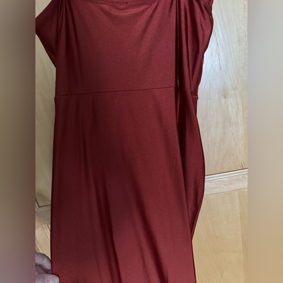 Windsor Burnt Orange Asymmetrical Ruched Side Slit Dress - Picture 7 of 9